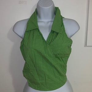 Vintage Collared Green Gingham Tye Top